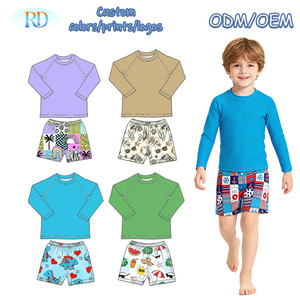 Ruidian Infant Boys 2 Piece Rash Guard Set Raglan Long Sleeve Solid Top Printed <strong>Swim</strong> Shorts <strong>Toddler</strong> Beach Water Park <strong>Costume</strong> - Product Image 1