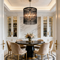 Lustre à 6 lumières avec pampilles en perles noires, douille E14 pour salle à manger, salon