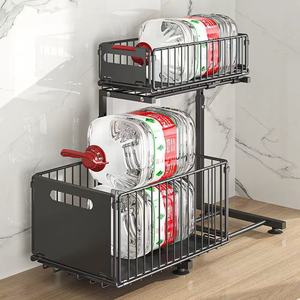 Étagère de rangement en métal à double niveau, étagère de rangement rétractable pour utilisation sous l'évier de cuisine à la maison - Product Image 4