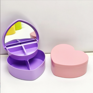 กล่องใส่เครื่องประดับสองชั้นสีมาการองขายดี พร้อมกระจกและกล่องเก็บเครื่องประดับพลาสติกรูปหัวใจสำหรับแหวน - Product Image 3