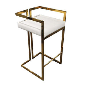 Luxury Style Stainless Steel Polished Bar <b>Stool</b> with White <b>Cushion</b> Seat Elevate Elegance with Gold Plated Decorative for Hotels - Product Image 1