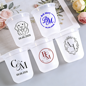 แก้วพลาสติกใส PET ขนาด 12oz 16oz 500ml สำหรับเครื่องดื่ม พิมพ์ลายตามสั่ง ยอดนิยม สำหรับงานแต่งงาน งานเลี้ยง สีขาว - Product Image 1