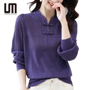 Sweater Vintage wanita, kemeja lengan panjang kasual gaya Korea musim gugur modis - Product Image 1