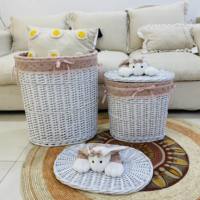 Paniers à linge 4 pièces en osier de style quotidien respectueux de l'environnement Doublure intérieure détachable Jouet en peluche robuste et durable Décoration Maison Cuisine