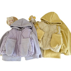 Girls Winter Cotton Outfit Set With Hooded Vest Gloves Thickened Pants Solid Color Children's Clothing - Product Image 5