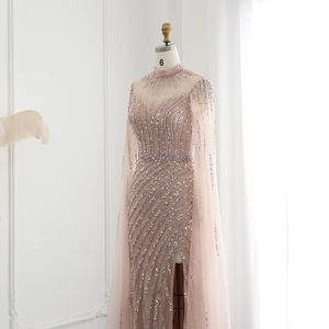 Janc ember SZ174 Dubai High Neck Slim Meerjungfrau Abend Prom Kleider mit Cap Sleeve - Product Image 4