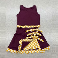 Ensemble de vêtements de sport pour filles DH ODM, motif damier violet et jaune, tenue de cheerleading pour le jour du match, jupe-culotte et débardeur court