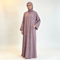 Ensemble Abaya brodé mauve pour femme, robe intérieure à manches cloche, tenue modeste, vêtements musulmans islamiques