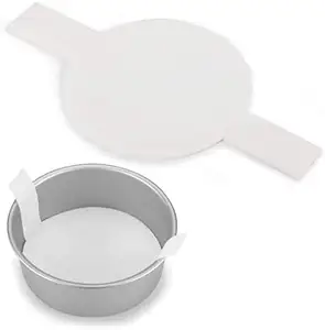 拱形圆形纸饼盘预切割圆形衬里不粘羊皮纸，带烘焙用提升标签，白色