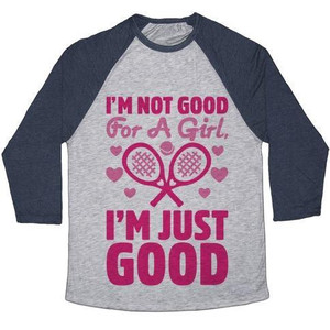 Camiseta de béisbol unisex de mezcla triple con estampado de tenis: No soy buena para ser una chica, sólo soy buena en tenis - Product Image 3