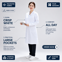Blouse médicale blanche pour médecin, en polycoton, à boutons-pression, manches longues, col à revers, poches latérales, certifiée CE, pour hôpital, OEM