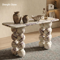 Table console de luxe en marbre SHENGLIN avec base sphérique empilée, table d'entrée moderne pour villa et salon