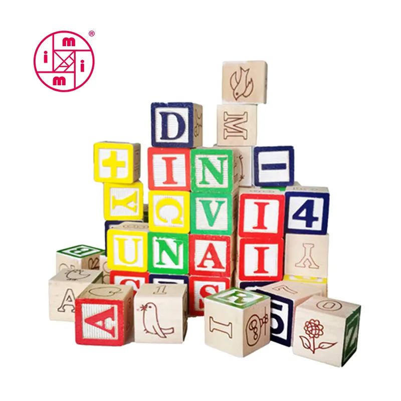 लकड़ी एबीसी 123 संख्या ब्लॉक शामिल 50 ठोस लकड़ी के ब्लॉक और भंडारण पाउच शैक्षिक खिलौना