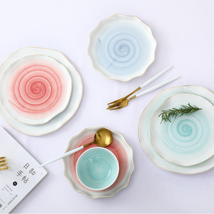 Juego de Vajilla Moderno y Lujoso de Cerámica Sostenible con Diseño de Mármol, Plato Redondo de Porcelana para Bodas, Novedad 2024 - Product Image 1