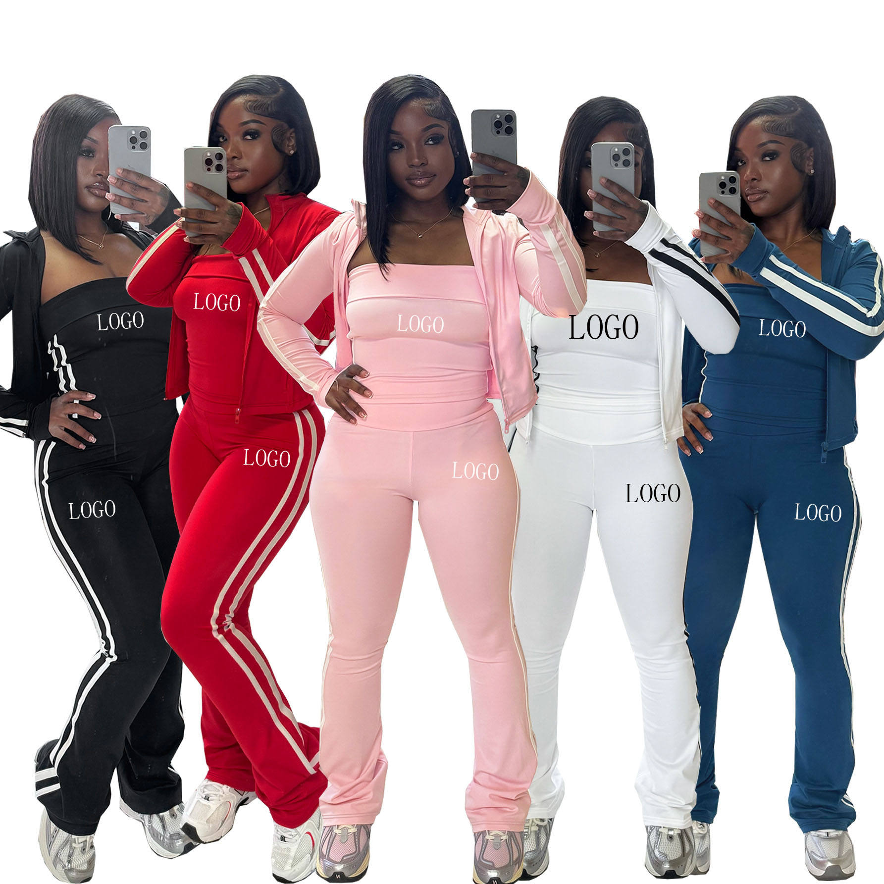 2025 Women's Splicing Striped Yoga Wear Zipper Long-sleeved Jacket with Chest Ladies Tracksuits Sports Three Piece Sets
