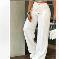 Pantalon décontracté ample pour femme avec taille élastique haute, cordon de serrage et poches, personnalisable avec logo – Vente en gros