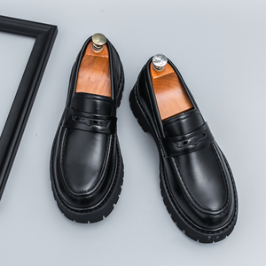 Sepatu pantofel putih + warna hitam, sepatu selop Formal penambah tinggi 4cm mode tahan lama sol tebal warna hitam - Product Image 6