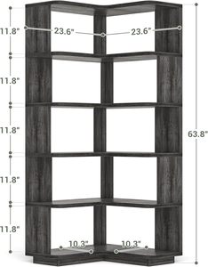 Libreria Angolare a 6 Ripiani in Rovere Grigio, Scaffale Espositivo Autoportante a Forma di L per Ufficio e Camera da Letto - Product Image 6
