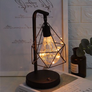 Retro Iron Art <b>LED</b> <b>Night</b> <b>Light</b> Geometric Desk Lighting Bedside Lamp Classic Iron Home Living Room Coffee Bar Decor Ambience Lamp - Product Image 6