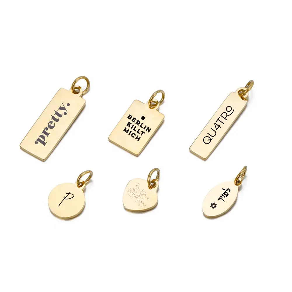 Small Custom Jewelry Tags Stamping Jewellery Logo Personalized Charm Metal Metal Brand Tag