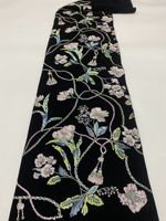 Nouvelle mode de luxe noir extensible épais hiver broderie paillettes fleur feuilles velours tissu pour abaya vêtements de fête de mariage