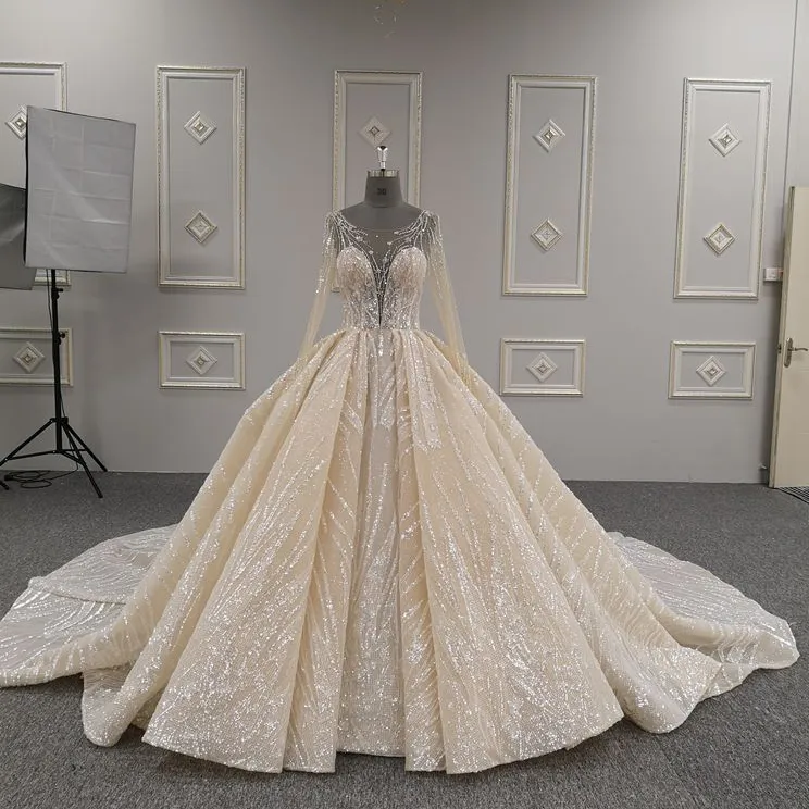 America Hot sale high quality bridal gowns sparkle sequins Ball Gown Wedding Dresses