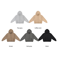 Vente en gros : Sweat à capuche zippé pour homme, personnalisable avec logo, doublure polaire 350G, coupe courte et ample, avec poche plaquée, en mélange de coton