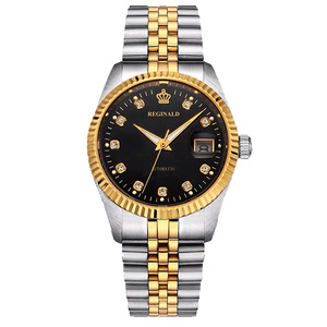 Reloj mecánico automático con calendario retro, elegante correa de acero, esfera con incrustaciones de diamantes, reloj de hombre resistente al agua - Product Image 3