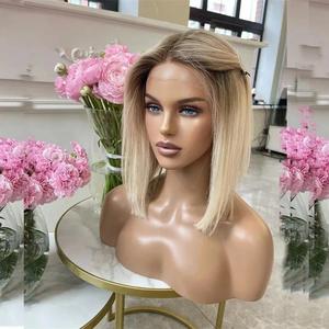 Blonde Kurze <span class=keywords><strong>Bob</strong></span>-Perücke Transparente Lace-Front Echthaar-Perücken 13X4 Honigblonde Dunkel Gesäumte Kurze <span class=keywords><strong>Bob</strong></span> Lace-Frontal-Perücke - Product Image 2