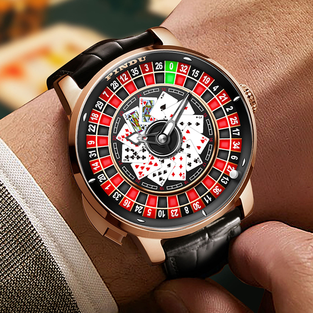 Best Selling Luxury Automatic Mechanical Men's Watch New Luminous Event Player Series Poker Roulette Analog Dial Leather Band