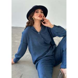 ชุดเซ็ตเสื้อเชิ้ตอ็อกซ์ฟอร์ดและกางเกงขายาวสำหรับผู้หญิง ดีไซน์หรูหรา แขนยาว สวมใส่สบาย ระบายอากาศได้ดี เหมาะกับทุกฤดูกาล - Product Image 4