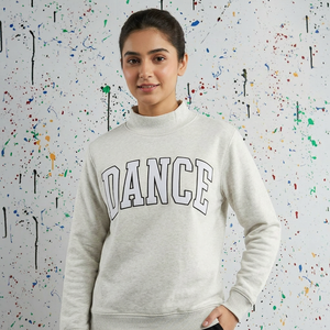 Mock Neck Sweatshirt URBAN PRODUCTIONS <b>DANCE</b> 100% Cotton Winter Applique Embroidery - Product Image 1