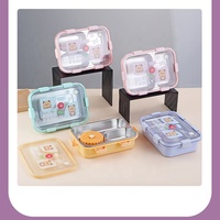 304 Edelstahl Bento Lunchbox mit 3 Fächern Auslaufsicherer Lebensmittelbehälter mit Besteck BPA-frei für Kinder Schule Büro