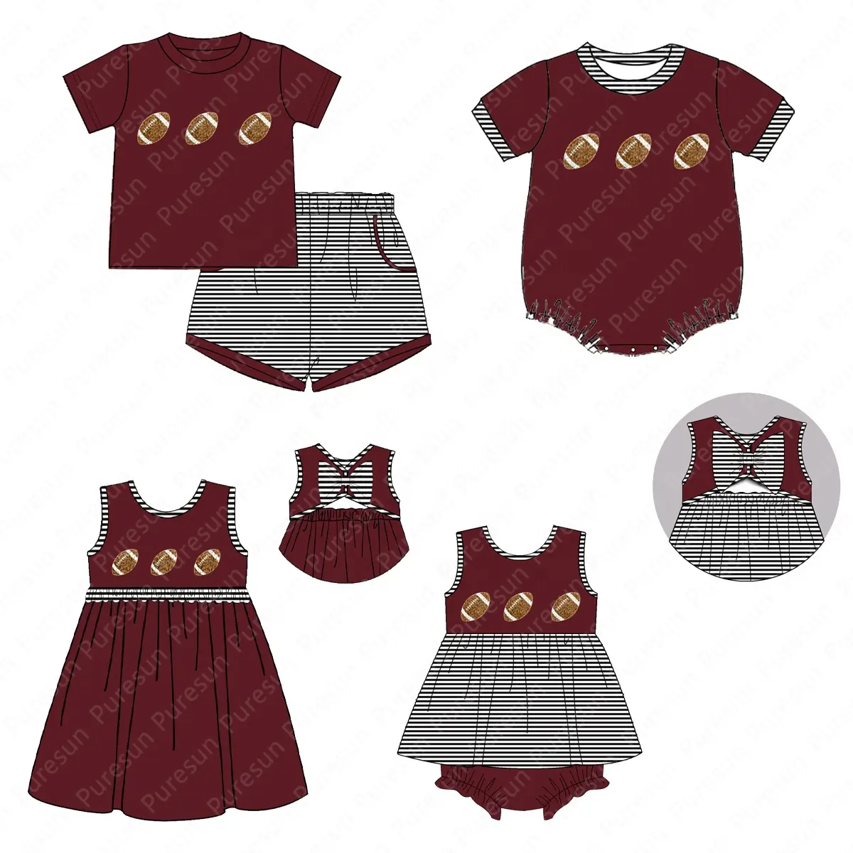 Ensembles de vêtements assortis avec smocking de football UGA personnalisés pour enfants, garçons et filles, tenues de boutique de conception de broderie de nœud français