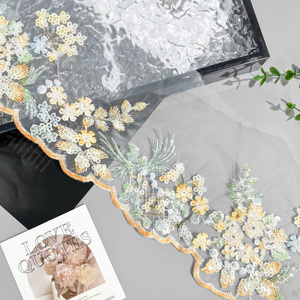 Nastro in Pizzo Tulle Ricamato con Paillettes, Decorazione Floreale Scintillante per <span class=keywords><strong>Abiti</strong></span>, Matrimoni, Fai-da-Te - Product Image 1