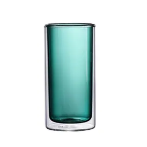 Handgeblazen Kleurrijke Dubbele Laag Cilinder Tall Glas Drinken Sap Water Cups Bier Glas Voor Party Thuisgebruik