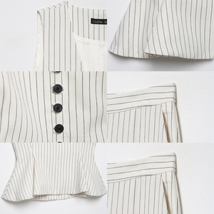 Conjunto de 2 Piezas J461 de Moda para Mujer, Ropa de Boutique de Alta Calidad, Estilo Urbano, Top sin Mangas con Cuello en V y Pantalones a Rayas - Product Image 5