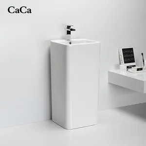 CaCa European Style Ceramic Sanitary Wares Freestanding Column Sink Supplier Square Pedestal Basin For Bathroom