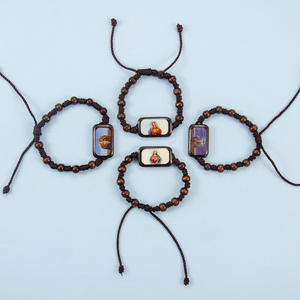 Pulsera Religiosa al por Mayor, Virgen María, Santo Padre, Jesús, Cuentas de Madera, Cuerda Tejida, Icono Católico de Pascua, Brazalete - Product Image 3