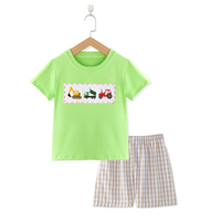 Vêtements pour petits garçons en coton biologique combinaison de chasse brodée pour enfants kaki à carreaux tenue pour enfants
