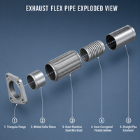 Tuyau flexible d'échappement en acier inoxydable avec bride triangulaire à 3 boulons et tube d'extension pour réparation automobile.