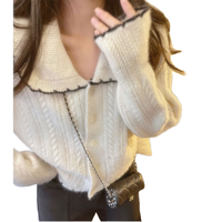 Femmes automne/hiver doux poupée col Style japonais Cardigan manteau nouvelle couleur unie lâche paresseux vent tricoté pull OEM Service