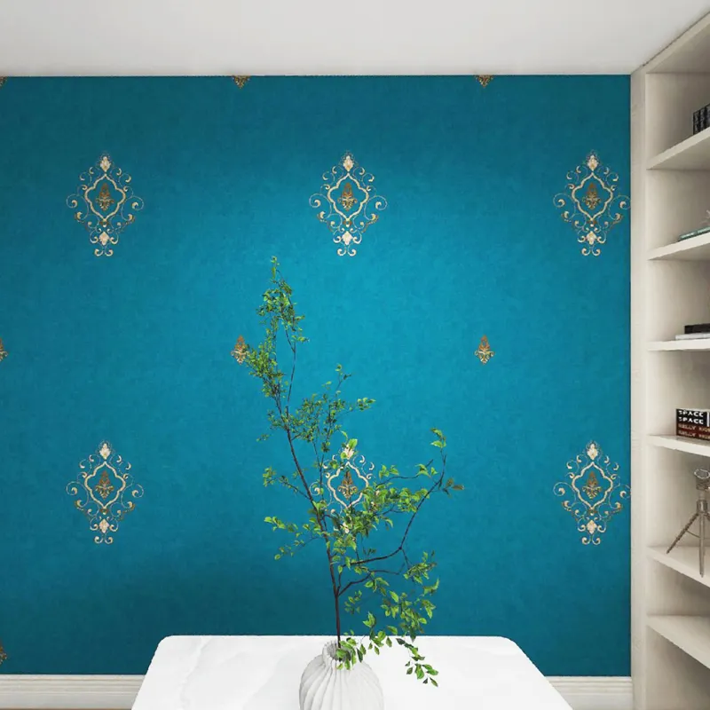 Einziges muster dreidimensionale stickerei nahtlose tapete blau textil wandverkleidung dekoration