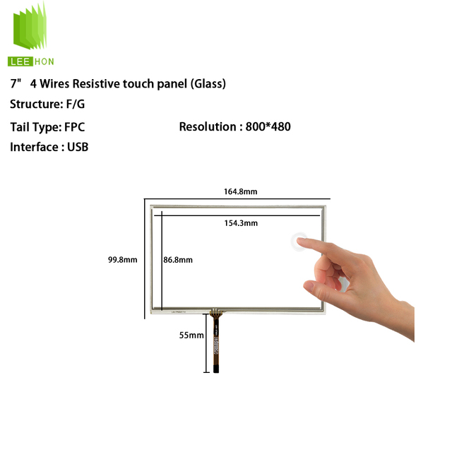 7 Inch 800*480 LCD Touch Screen USB Interface LHTPM047 7 Inch 4 Wires Resistive Touch Panel Without Touch Control Board