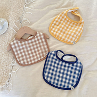 Bavoirs bébé en gaze super douce, absorbants, imperméables, de luxe, en gros, avec bouton-pression, imprimé à carreaux, en coton, en forme de U, type bandana