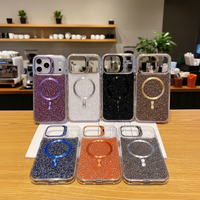 Coque de téléphone transparente avec support métallique pour appareil photo et plaque arrière en PC ornée de paillettes et de diamants pour iPhone 17 Pro Max