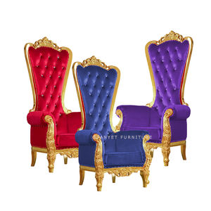 थोक ठोस लकड़ी के नक्काशीदार शादी घटना उच्च वापस मखमल लाल सिंहासन सोफे - Product Image 5