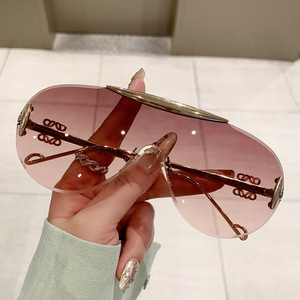 Luo Jia Frameless One Piece <b>Sunglasses</b> For Women Black Metal Frame Pc Lens Uv400 Night Vision <b>Oversized</b> Aviator Style - Product Image 3