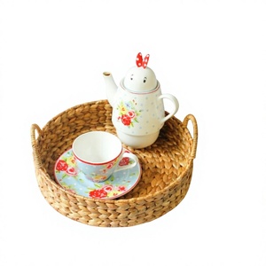 RUMANA S Handmade Water Hyacinth Round <b>Tray</b> Basket Natural Woven Serving Basket Eco Friendly Home Decor Organizer With Handle - Product Image 1