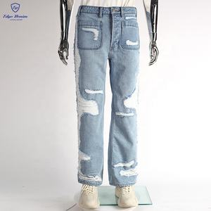 EDGE DENIM Custom Distressed Blue Washed Branded <span class=keywords><strong>Rock</strong></span> Star Jeans <span class=keywords><strong>Rock</strong></span> and Roll <span class=keywords><strong>Rock</strong></span> Jeans Pantalones para hombres - Product Image 5